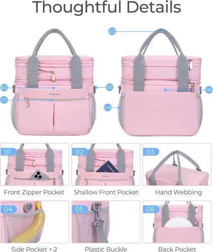 Miniatura 6 de Lonchera para Mujeres de Doble Nivel Aislada Bolsa de Almuerzo para Mujeres Expandible a Prueba de Fugas Reutilizable Bolsa Refrigeradora de Champán