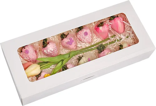 RIFMEAE Paquete de 24 cajas de galletas de 14 x 6 x 2.5 pulgadas, cajas de panadería con ventana, cajas de fresas, cajas de golosinas emergentes