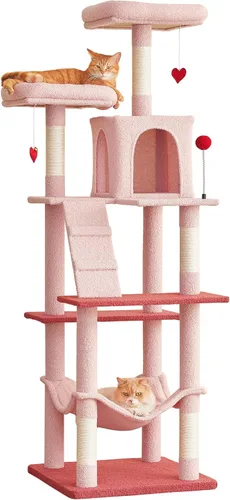Miniatura 15 de MWPO - Árbol para gatos, multiestructura para gatos grandes con postes rascadores de sisal, plataforma acolchada, hamaca y condominio, torre Marrón