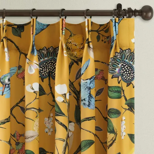 Miniatura 21 de Cortinas beige para cocina, 36 pulgadas de largo, diseño floral botánico de limón y colibrí, cortinas plisadas para oscurecer la habitación