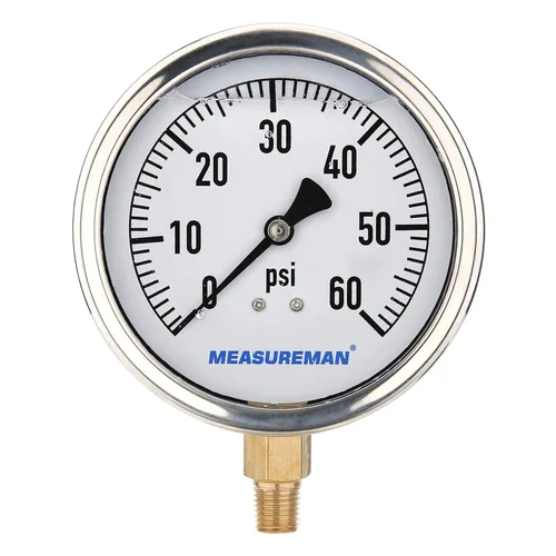 Miniatura 12 de MEASUREMAN Manómetro de plomería relleno de glicerina 0-15psi caja de acero inoxidable, esfera de 4 pulgadas, montaje inferior de latón NPT de 1/4