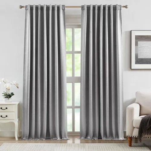 Miniatura 14 de Bujasso Cortinas de jacquard negras con bolsillo para barra, pestaña trasera y lazos de lujo, cortinas aisladas térmicamente para oscurecer