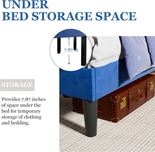Miniatura 7 de VECELO Base de cama de tamaño individual, plataforma tapizada con cabecera ajustable de diamante, soporte de listones de madera, no necesita somier