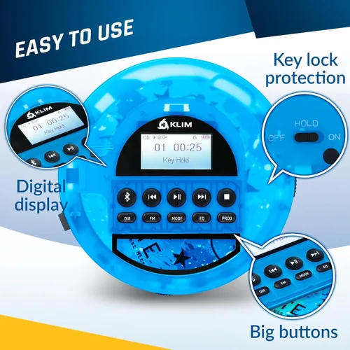 Miniatura 7 de KLIM Nomad Transparente Azul - Reproductor de CD portátil Walkman con batería de larga duración - Incluye auriculares - Discman reproductor de MP3