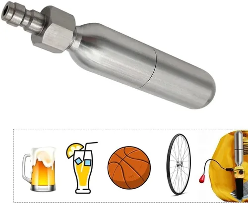 Miniatura 5 de Cartucho de CO2 recargable de acero inoxidable reutilizable con enchufe macho de 0.315 in y rosca UNF de 3/8"-24UNF para Airsoft, inflado
