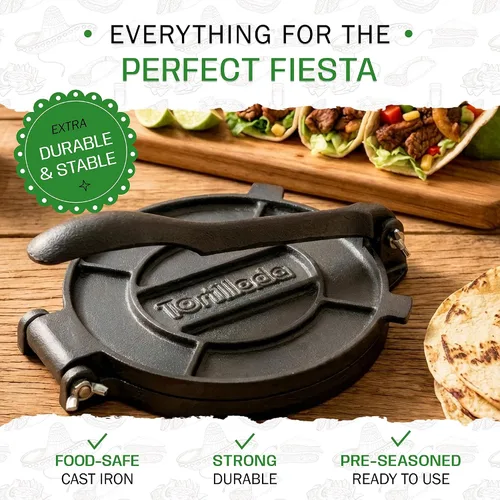 Miniatura 6 de Tortillada – Prensa para tortillas premium de hierro fundido con libro electrónico de recetas (25 cm)