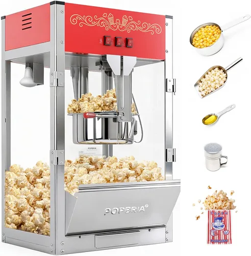 Máquina comercial de palomitas de maíz, auténtica máquina de palomitas de maíz para encimera de 16 onzas con cubierta de vibración, máquina grande
