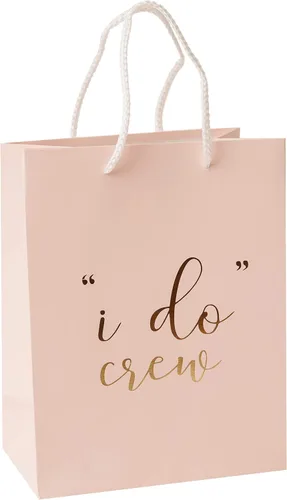 I Do Crew - Bolsas de regalo – Paquete de 12 bolsas de regalo de novia rosa bebé de 210 msg con lámina dorada "i do" Crew" para despedida de