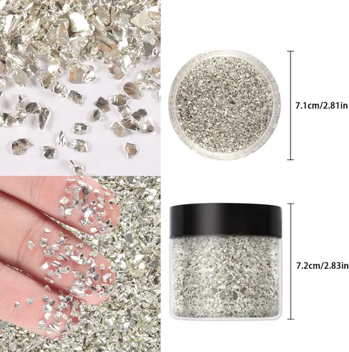 Miniatura 4 de Ceya 300g/ 10.6oz de chips de cristal metálico de vidrio triturado irregular plateado, purpurina de vidrio roto de 2 a 4 mm, purpurina gruesa