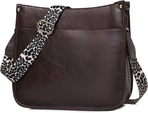 Bolso de hombro para mujer, bolso cruzado vintage con correa de guitarra de leopardo, bolso Hobo