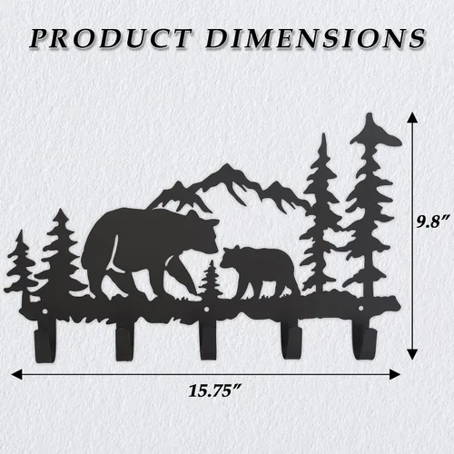 Miniatura 3 de Ganchos de Abrigo de Metal con Oso Arte de Pared Decorativo - Colgadores de Oso y Portallaves - Ganchos con Temática de Animales Decoración Dulce