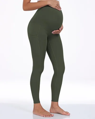 Miniatura 26 de WHOUARE Leggings de maternidad sobre el vientre con bolsillos para mujer, cintura alta, entrenamiento, pantalones de yoga