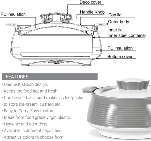 Miniatura 7 de Milton Cacerola para comida caliente, olla caliente de acero inoxidable con aislamiento de doble pared interior con tapa, caja de servir