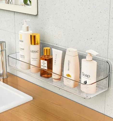 Miniatura 8 de Estantes de Ducha, Paquete de 5 Organizadores Adhesivos de Acrílico Transparente para Baño, Organizador Transparente para Ducha sin Taladro, Montaje