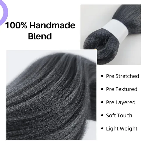 Miniatura 4 de Pelo corto negro trenzado preestirado de 14 pulgadas para trenzas sin nudos, pelo sintético 1B trenzado para trenzas Bob Box