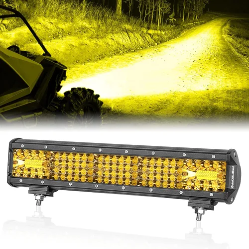 Barra de luz LED amarilla, Offroadtown de 15" 224W, cuatro filas, combo de foco y reflector, luz LED de conducción para trabajo, luces amarillas