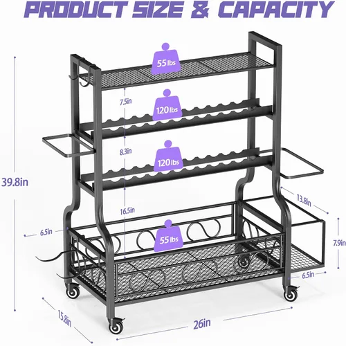 Miniatura 3 de PARTPHONER Estante ajustable para mancuernas, estante de pesas para almacenamiento de gimnasio en casa, almacenamiento de gimnasio en casa