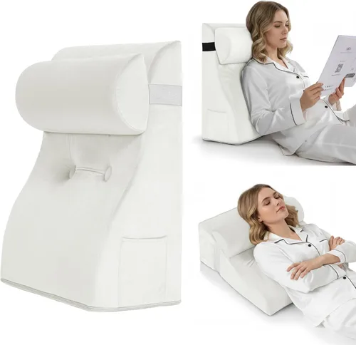 Miniatura 18 de Almohada de lectura de cuña de espuma viscoelástica para cama, almohada ergonómica para adultos con reposacabezas ajustable, almohada de cama