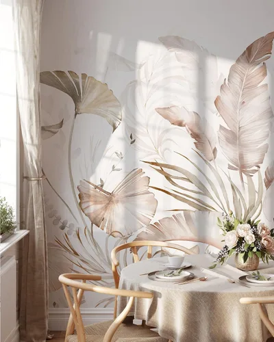 Miniatura 5 de Papel tapiz tropical beige Papel tapiz autoadhesivo extraíble para acuarela, papel tapiz tropical para despegar y pegar