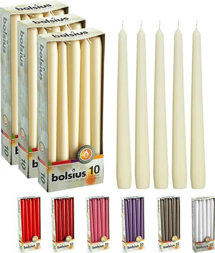 Miniatura 14 de BOLSIUS 20 velas cónicas blancas sin perfume de 10 pulgadas, 8 horas de tiempo de combustión, calidad europea premium, sin humo, sin goteo, Blanco