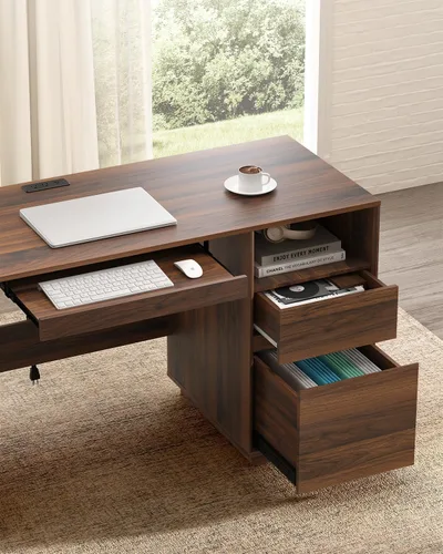 Miniatura 6 de Escritorio ejecutivo de 47 pulgadas con cajón de archivos, escritorio de computadora de granja con estación de carga y compartimento
