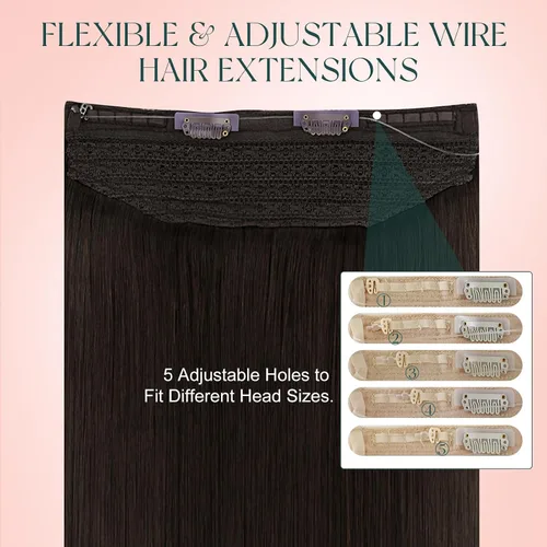 Miniatura 6 de Easyouth Extensiones de cabello humano con alambre, color marrón oscuro, extensiones de cabello humano Remy, extensión de línea de pescado