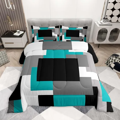 Miniatura 27 de jejeloiu Juego de edredón geométrico para niños, tamaño individual, diseño de rayas de color negro, blanco y gris, juego de ropa de cama decorativo