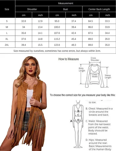 Miniatura 6 de HOTOUCH Women Fringe Vest 70s Hippie Costume Faux Suede Sleeveless Tassels Cardigan Cowgirl Western Tops