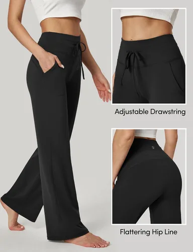Miniatura 4 de IUGA Pantalones de yoga de pierna ancha para mujer, pantalones deportivos con bolsillos, pantalones de yoga acampanados, holgados, de cintura alta