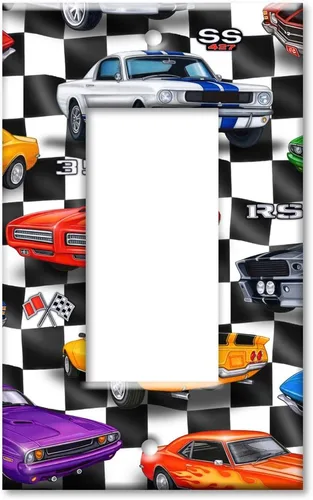 Miniatura 5 de Art Plates - Placa decorativa de pared de metal con palanca de 1 pandilla - Cubierta de placa de interruptor de luz de una pandilla - Muscle Cars