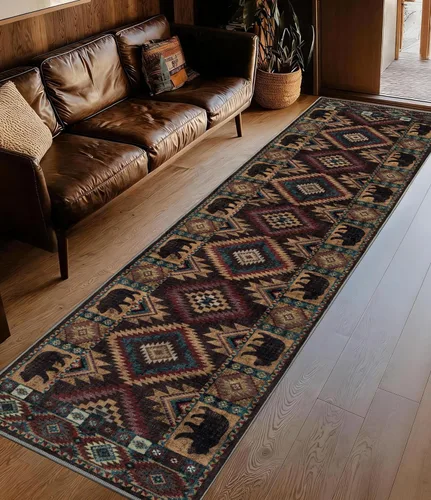 Miniatura 16 de Alfombra de pasillo de 2 x 6 pulgadas para interior - Alfombra de entrada rústica de cabaña con diseño de oso, antideslizante, de pelo bajo