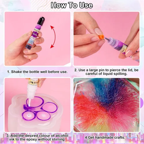 Miniatura 5 de Tinta de alcohol – 12 tintas de alcohol de colores vibrantes para resina, pigmento de color de resina altamente concentrada de secado rápido