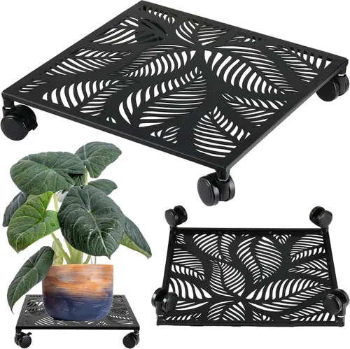 Miniatura 12 de Paquete de 1 carrito cuadrado de metal de 12 pulgadas con ruedas, soporte grande para plantas rodantes para interiores y exteriores, carrito