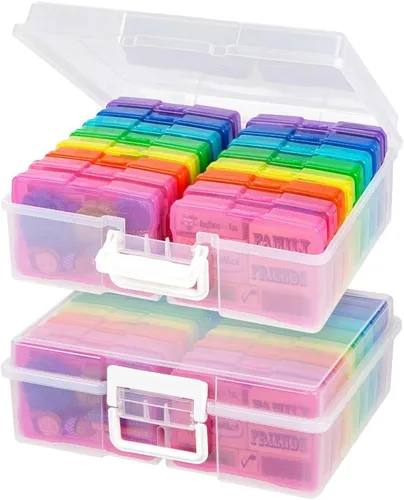Miniatura 13 de IRIS USA 4 x 6 pulgadas, fabricado en Estados Unidos, paquete de 2 organizadores de fotos y caja de almacenamiento de imágenes con asa, 12 fundas