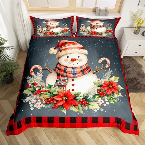 Erosebridal Juego de ropa de cama de Navidad, muñeco de nieve y copo de nieve para niños y recién nacidos, funda de edredón temática de invierno,