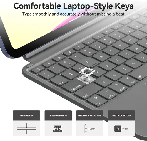 Miniatura 9 de Funda táctil para iPad de 10.ª generación con teclado (10.9", 2022) y iPad 11 (A16, 2025): Funda con soporte magnético dividido, panel multitáctil