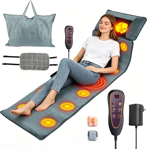 Miniatura 10 de Alfombrilla de masaje de cuerpo completo, almohadilla para silla de masaje de espalda con calor, motores de vibración multifuncionales, masajeador