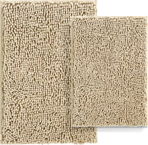 Miniatura 10 de Juego de 2 alfombras de baño antideslizantes para baños, juego de alfombras de felpilla gruesa y suave, alfombras de baño ultra absorbentes