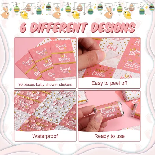 Miniatura 4 de Clabby 90 unidades de envoltorios de dulces para baby shower, mini barra de caramelo, envoltorios en miniatura, calcomanías de barra de chocolate