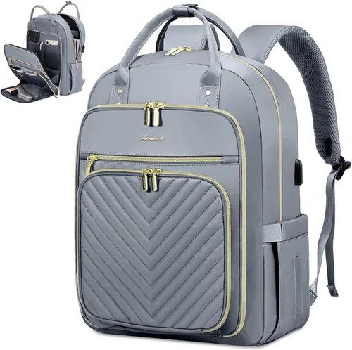Miniatura 31 de LOVEVOOK Mochila para laptop para mujer, mochila de trabajo de moda con puerto USB, mochilas impermeables para el trabajo., Caqui-beige, 15,6 pulg.