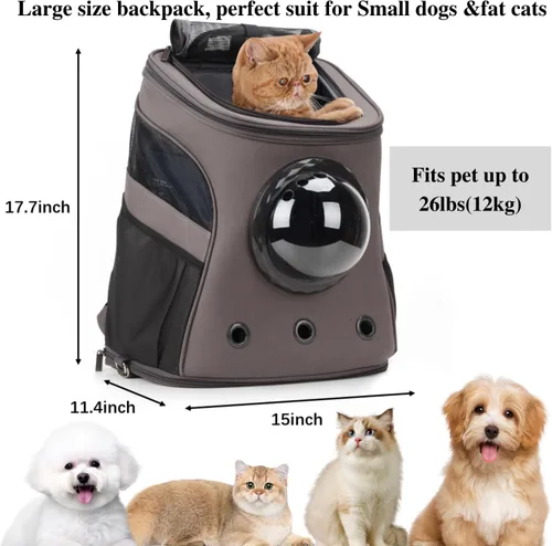 Miniatura 2 de LOLLIMEOW Mochila grande para transportar mascotas, mochila de burbujas para gatos gordos y cachorros, aprobada por aerolíneas (gris)