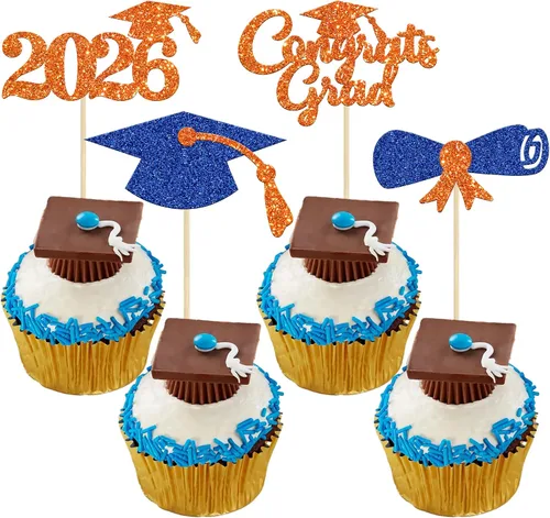Miniatura 23 de Gyufise 1 paquete de decoración de pastel de graduación 2025 con purpurina de felicitaciones clase de 2025, decoración de pastel de diploma 2025