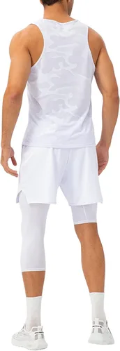 Miniatura 23 de Pantalones de compresión de 3/4 de una pierna para hombre, mallas de baloncesto atléticas para correr, leggings deportivos de capa base capri