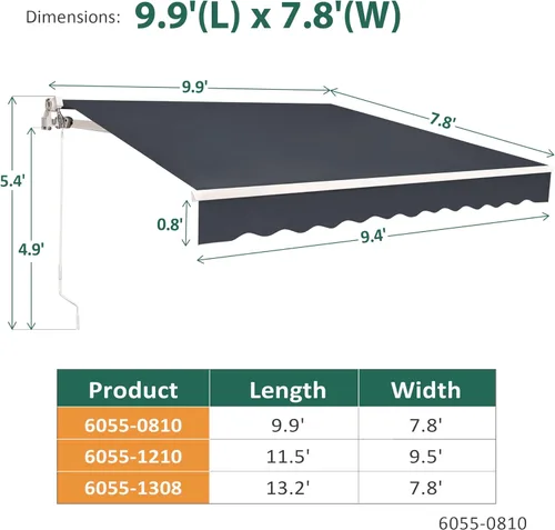 Miniatura 5 de MCombo Toldo retráctil manual de 9.9 x 7.8 pies para puerta y ventana de patio, parasol refugio toldo exterior, 0810 (gris, 9.9'(L) x 7.8'(A))