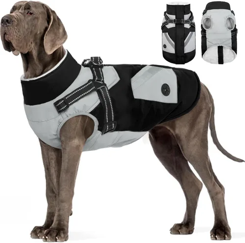 Miniatura 29 de FUAMEY Chaquetas de invierno para perros pequeños, abrigo para perros con arnés incorporado, trajes de nieve impermeables para perros, chaqueta