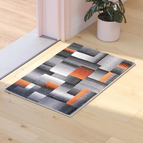 Miniatura 23 de Flash Furniture Elio Collection - Alfombra de área con patrón de bloques de color, alfombra de olefina azul de pelo alto, alfombra de área de 2 x 3