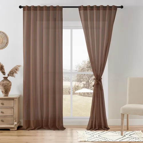Miniatura 31 de DWCN Cortinas traslúcidas de lino floral, bolsillo para barra y pestaña trasera, cortina de mezcla de lino para dormitorio, sala de estar, cortinas