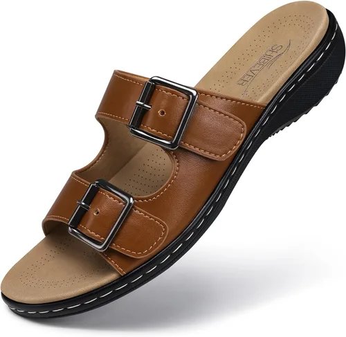 Miniatura 18 de SHIBEVER Sandalias planas para mujer: antideslizantes, con soporte para el arco, ortopédicas, para fascitis plantar, cómodas sandalias para caminar