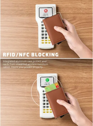 Miniatura 51 de VULKIT Tarjetero RFID Bloqueo de Cuero Automático Pop Up Cartera Aluminio Slim Pocket Tarjeta de Visita