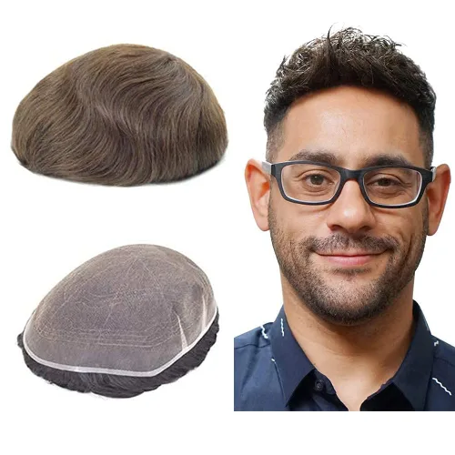 Miniatura 12 de Lordhair Sistema de cabello para hombres, cabello humano real, encaje francés, sistema de cabello para hombre, tamaño 8x10 pulgadas, tupé #1